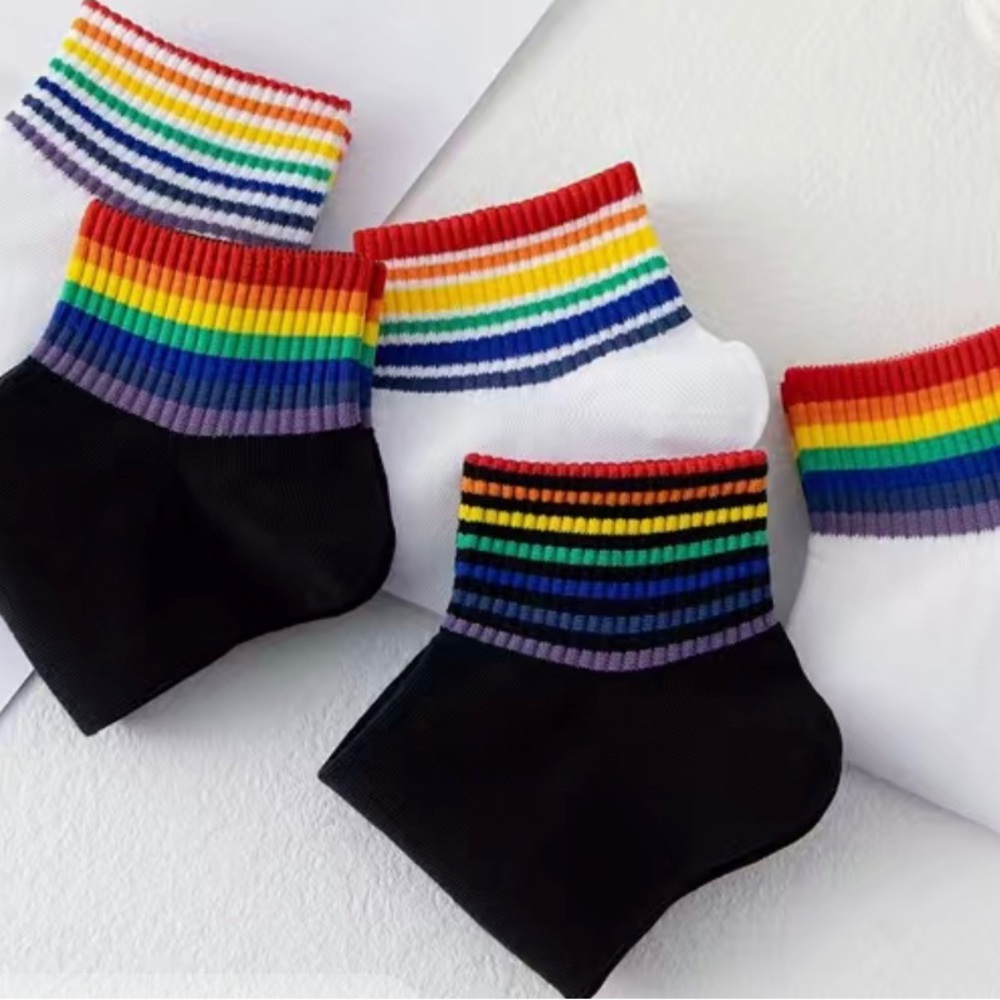 5 Pairs Rainbow Striped Socks, Casual Comfy Sports Socks, Unisex - Picture 2 of 5